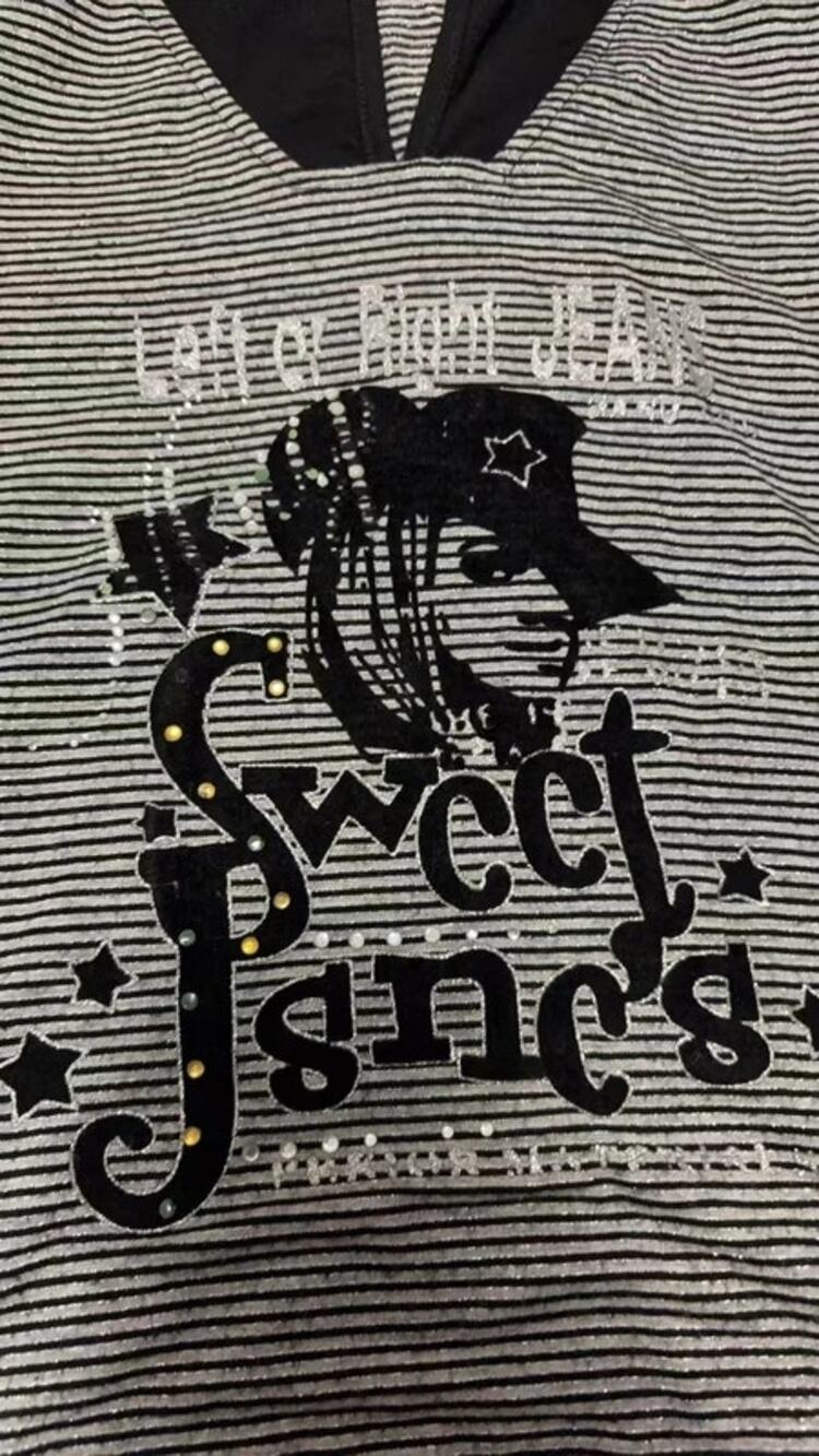 Vintage Y2K Sweet Jane’s Graphic Striped Short Sleeve Hoodie Top McBling Large